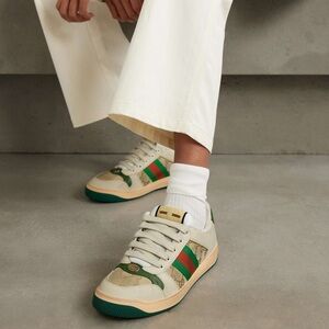 Gucci Green and Cream Vintage Sneakers size US 8.5 IT 42